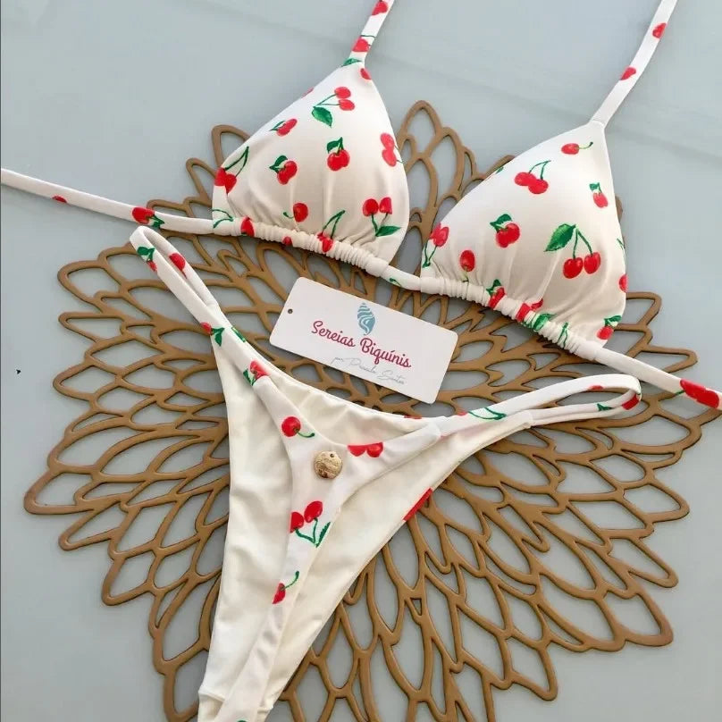 Print Sexy Bikini-Set – Y2K Neckholder & Lace-Up Design